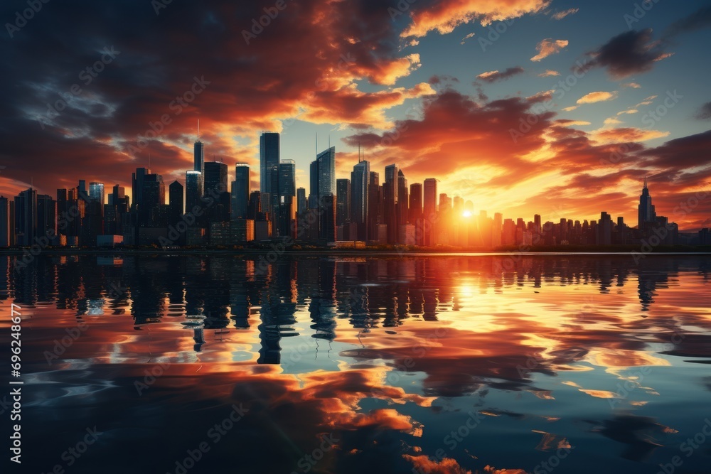 Sunrise awakening city stirring to morning light, beautiful sunrise image Sunrise awakening city stirring to morning light, beautiful sunrise image