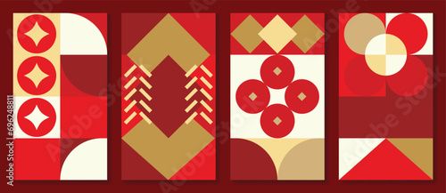 Chinese New Year 2024 card background vector. Year of the dragon design with golden coin, cracker, sparkle. Elegant oriental illustration for cover, banner, website, calendar, envelope.