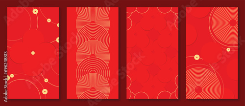 Chinese New Year 2024 card background vector. Year of the dragon design with golden coin, chinese pattern. Elegant oriental illustration for cover, banner, website, calendar, envelope.