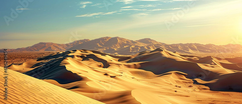 Realistic desert landscape. Beautiful view on realistic sand dunes. Made with generative ai photo