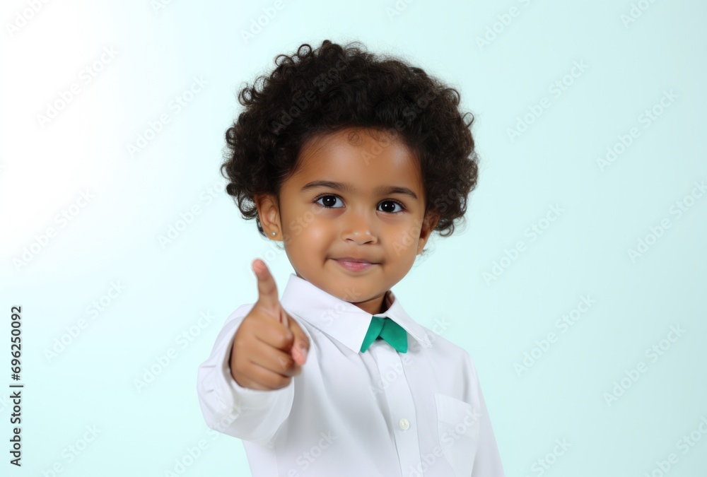 Little boy in white shirt pointing forward Little boy in white shirt pointing forward