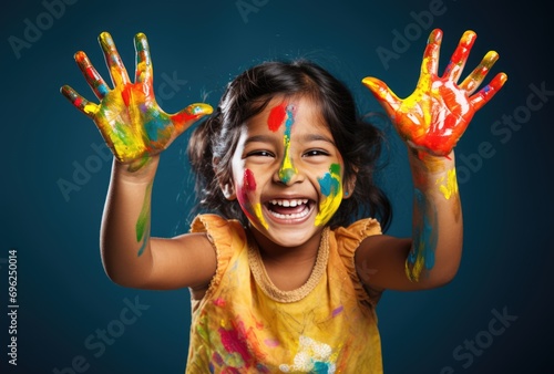 Colorful little girl enjoying art time