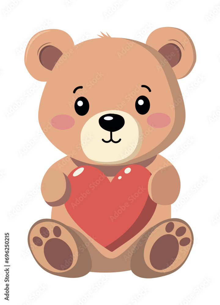 Cute Teddy bear holding a big heart. Valentine's Day card. Vector flat illustration. Isolated on a white background. Cute Teddy bear holding a big heart. Valentine's Day card. Vector flat illustration. Isolated on a white background.