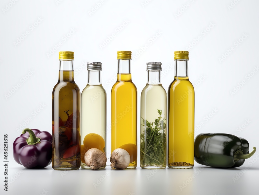 realistic variety of vegetables oil bottles realistic variety of vegetables oil bottles