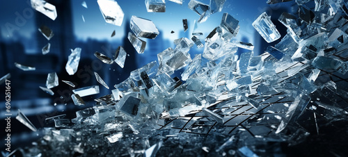 Shattered Glass Capturing Chaos in Frozen Fragments Of Broken Glass Flying in the Air Glass Pieces Exploding from the Center Shattered Mirror in Mid Air Frozen in Time Mirror Pieces Shattering in Air