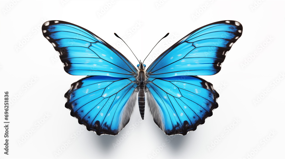 Fototapeta premium Blue butterfly isolated on white background. Generative AI.
