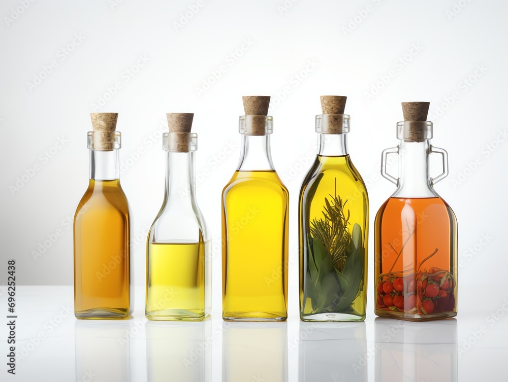 realistic variety of vegetables oil bottles