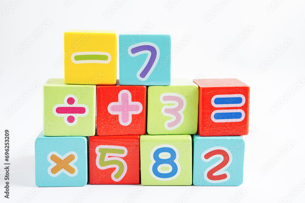 Number wood block cubes for learning Mathematic, education math concept. Number wood block cubes for learning Mathematic, education math concept.