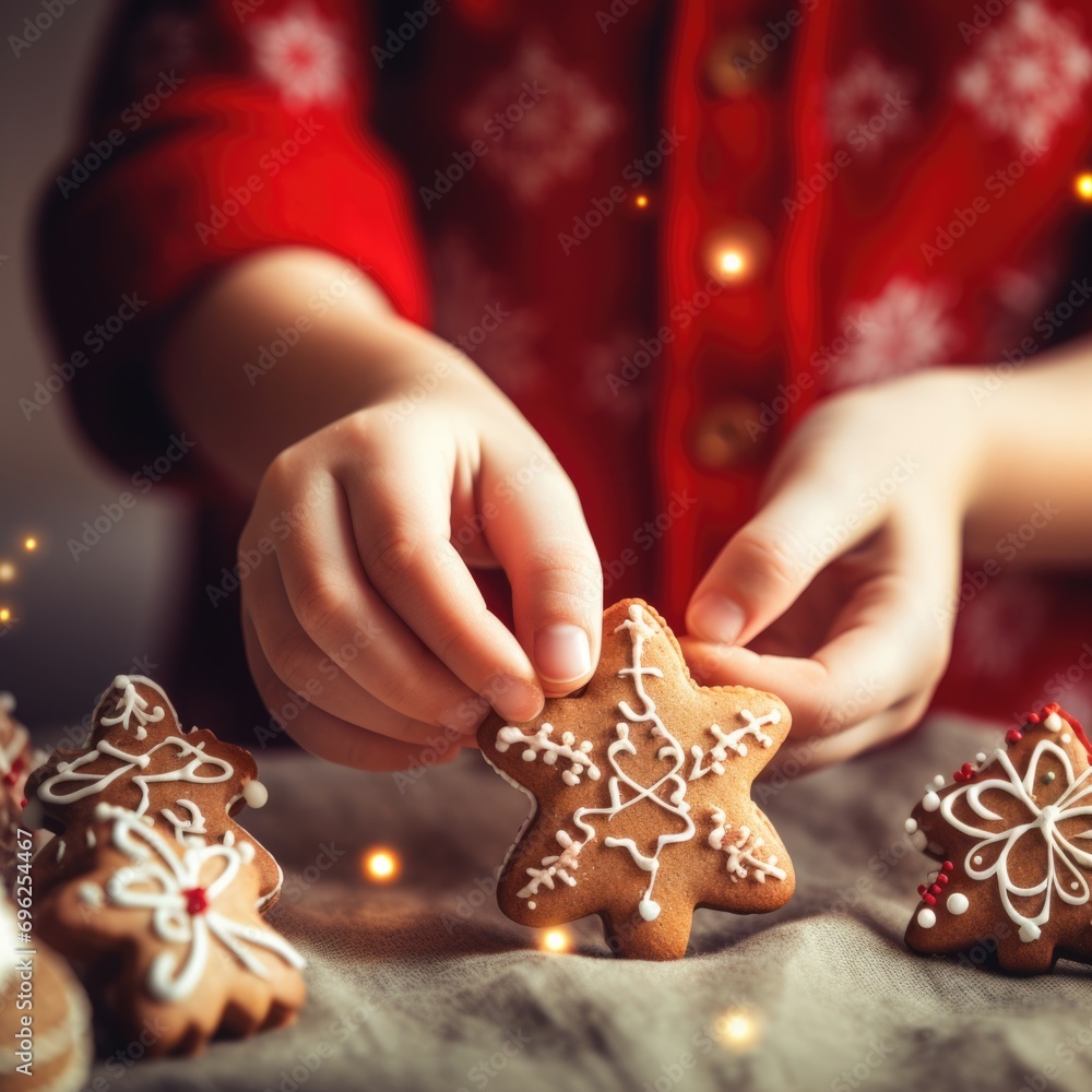 A Child Picks a Star-Shaped Cookie from a Plate of Christmas Cookies A fictional character created by Generated AI. 