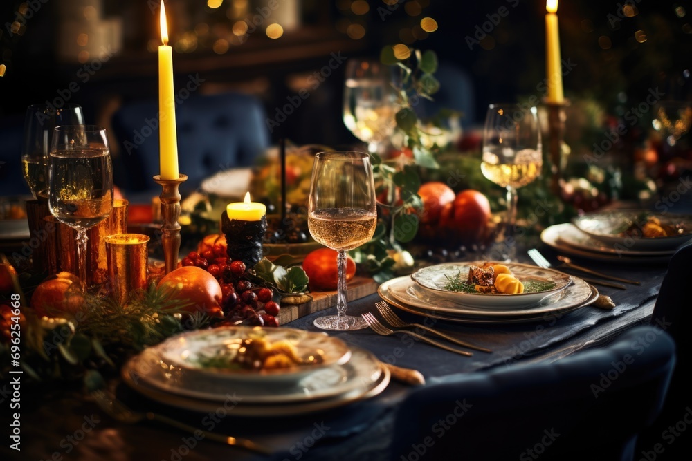 A Beautifully Set Dining Table for Christmas Dinner