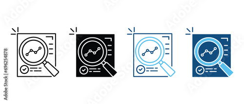 Document with Magnifying Glass Line and Silhouette Icon Set. concept of fraud search or accounting plan symbol photo
