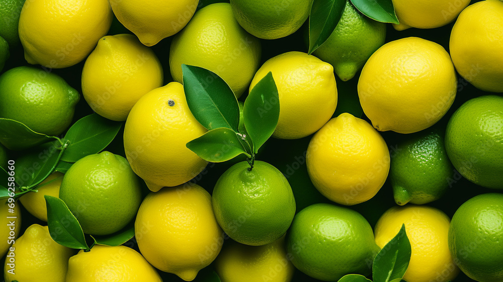 resh Yellow Lemons and Green Limes at Farmers Market. Generative AI