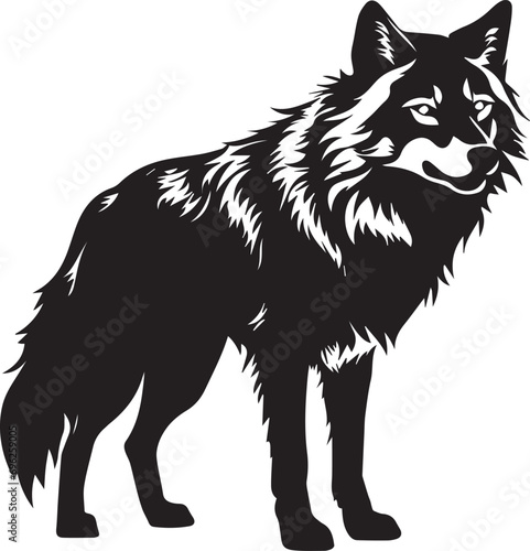 Wolf black Silhouette isolated on white background