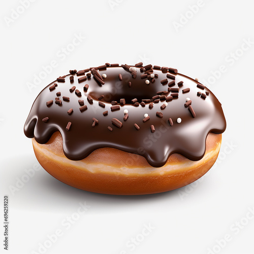 Chocolate donut icon 3d on white background. Realistic vector illustration.