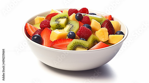 Colorful Fruit Salad on the bowl isolated on White Background. Generative AI