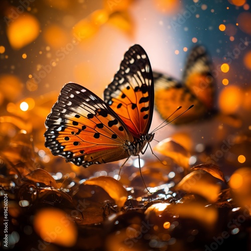 Butterfly in the rain. Beautiful butterfly on water drops. © LestariFajrin