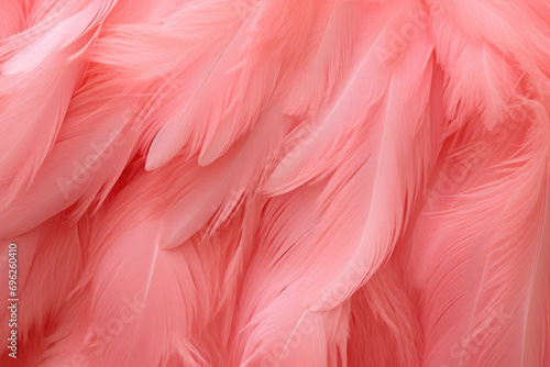 A rich tapestry of coral feathers, gently overlapping, soft and vibrant, creating a serene and inviting texture.
