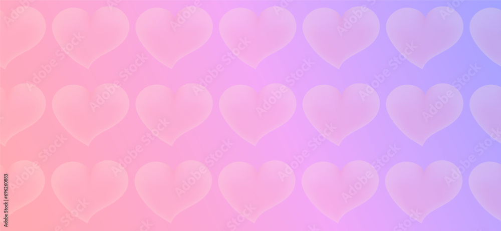 Seamless pattern with hearts and gradient background. Vector light modern background in y2k style.