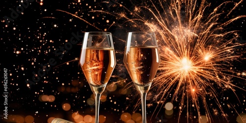 champagne toasting on beautiful new year's night , generative ai