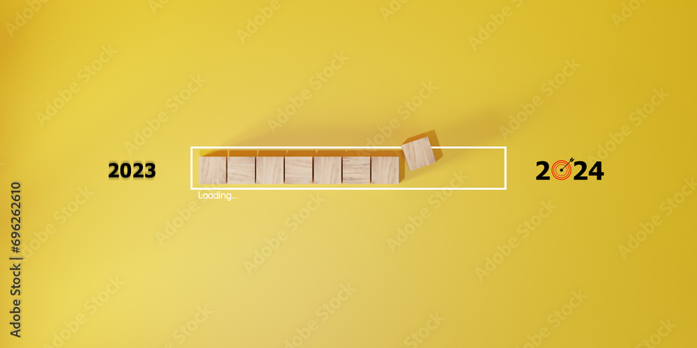 wooden block cube for assemble download technology bar to countdown from 2023 to 2024 year , Preparation happy new year and merry Christmas concept. - obrazy, fototapety, plakaty 