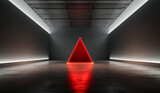 Triangle. glowing white red room corridor hall art house mysterious strange interior. Background wallpaper is a place to shoot a photo shoot