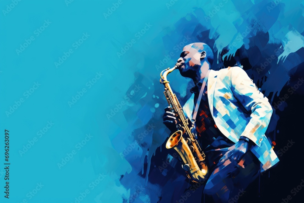 Obraz premium Saxophonist performing on stage A fictional character created by Generated AI. 
