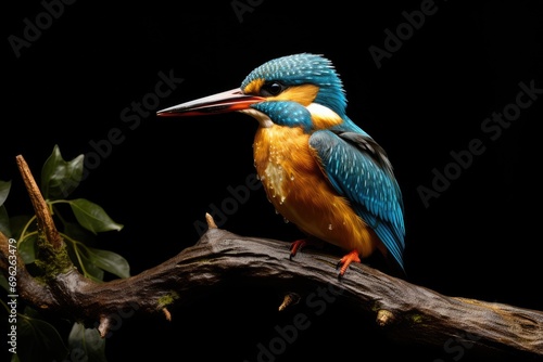 Kingfisher Alcedo atthis on a branch, A Common Kingfisher Alcedo atthis perches on a branch, AI Generated © Iftikhar alam