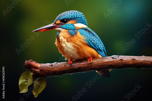 Kingfisher bird on a branch. Wildlife scene from nature, A Common Kingfisher Alcedo atthis perches on a branch, AI Generated photo