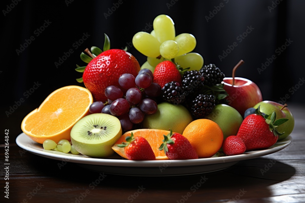 Fruits on plate, fruits decoration ready to eat, Fresh Fruit Variety on Tray Healthy Eating Diet Food Ai generated Fruits on plate, fruits decoration ready to eat, Fresh Fruit Variety on Tray Healthy Eating Diet Food Ai generated