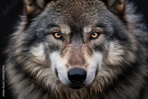Close-up portrait of a wolf in the forest. Animal portrait, A Grey Wolf captured in a close-up portrait, staring intensely, AI Generated © Iftikhar alam
