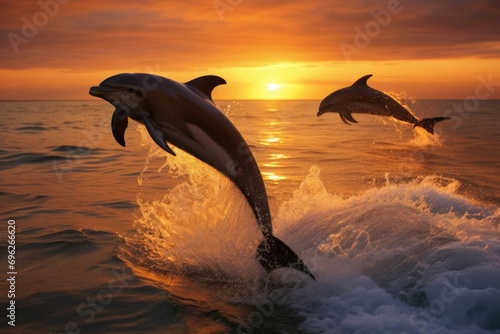 Dynamic Dolphins Jumping in Ocean Waves  Splashing Water in Joyful Playful Display