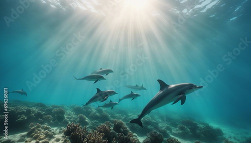 Dolphin School Serenity: Sunbeam Dance over Coral Sanctuary © Serkan Azeri