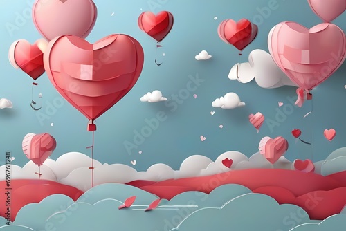 heart shaped balloons in the sky Red air balloons on white background Beautiful heart box for background. Love.Red heart, element for design. Beautiful Grunge heart. Valentine's day. For holiday, pos
