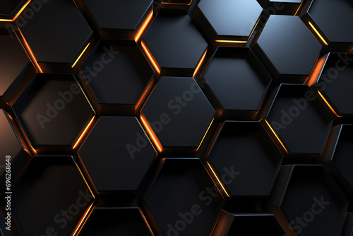 Futuristic Neon Black Hexagon Pattern Background, Modern Technology Style