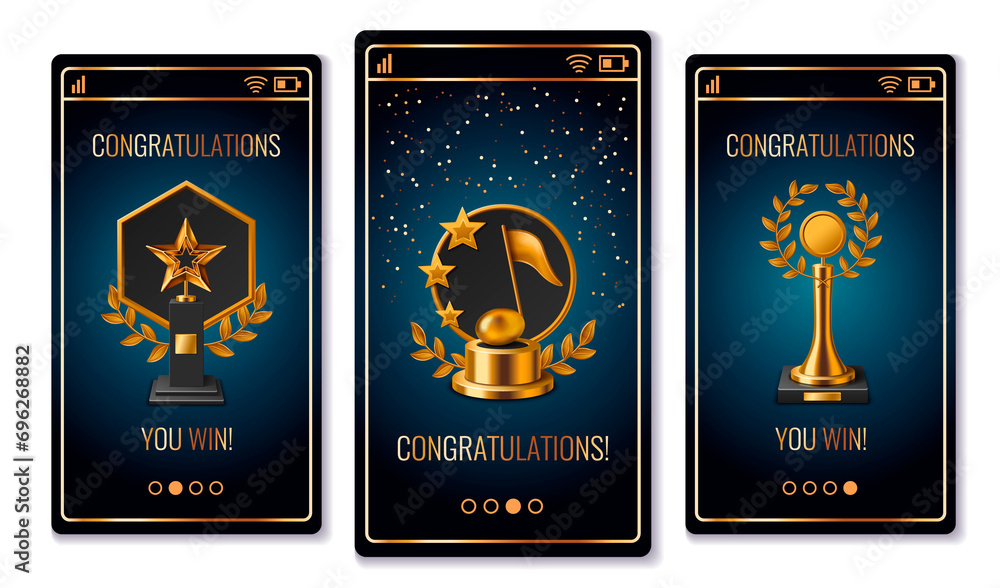 Realistic luxury golden awards app design template collection Realistic luxury golden awards app design template collection