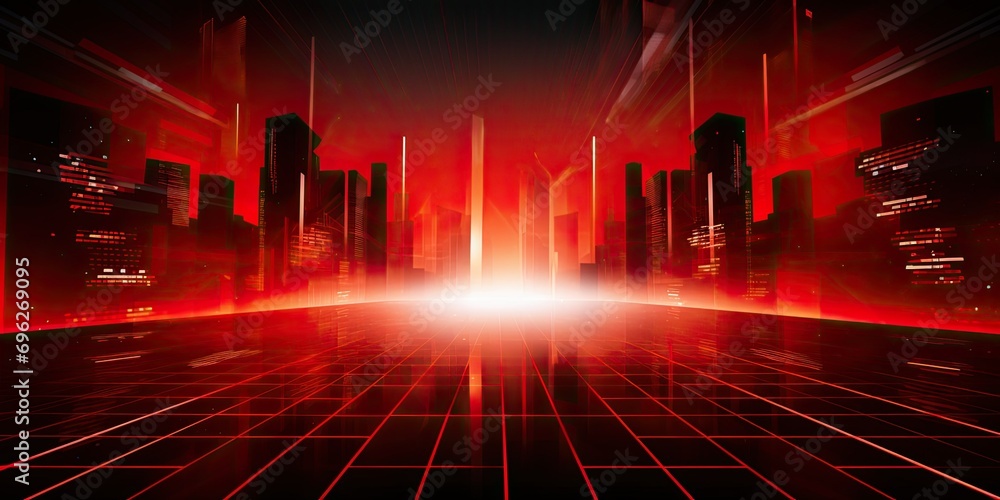 Digital abstract background. Cyber technology future backdrop. Futuristic red light, concept of internet