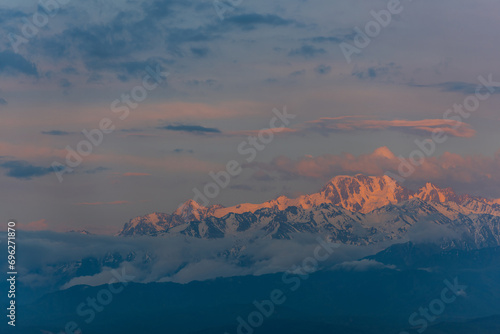 Mountain range of Trans-Ili Alatau and Talgar peak near the Kazakh city of Almaty