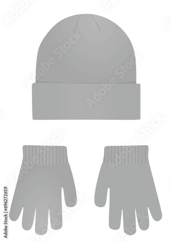 Winter set, cap and gloves, vector