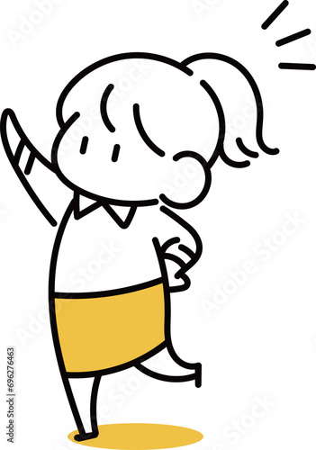 斜め上を指差す女性