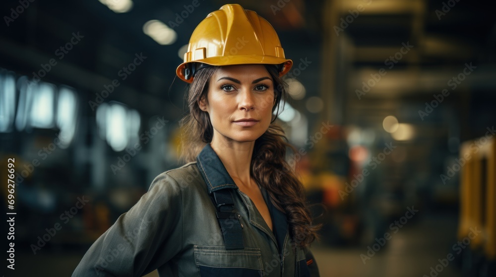 Industry maintenance engineer woman wearing uniform and safety hard hat on factory station. Industry, Engineer, construction concept. Industry maintenance engineer woman wearing uniform and safety hard hat on factory station. Industry, Engineer, construction concept.