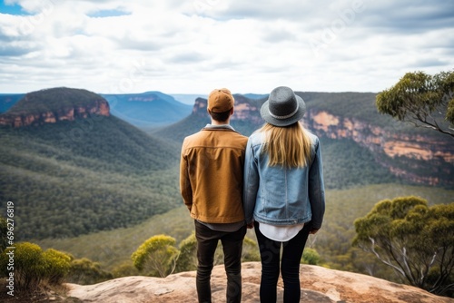 A couple admiring the breathtaking views of the outback together A fictional character created by Generated AI.  photo