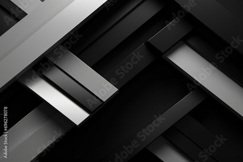 Black and white abstract mono wallpaper, angular composition, luminous shadows. Folded paper carvings, banner concept
