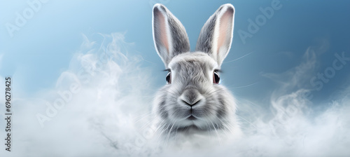 banner of rabbit with cosmetics powder. Cosmetics Animal Testing Concept © Kateryna Kordubailo