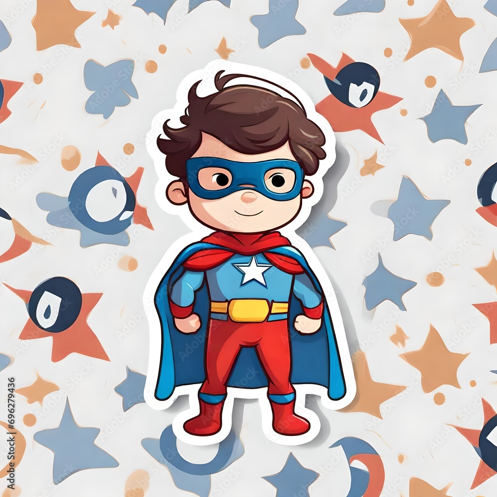 a sticker of a little boy dressed as a super hero. cute Vector style. a sticker of a little boy dressed as a super hero. cute Vector style.
