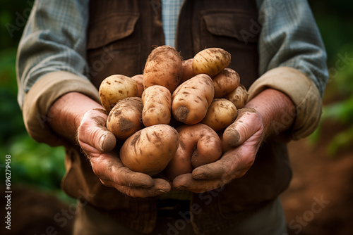 Male hands holding fresh potatoes