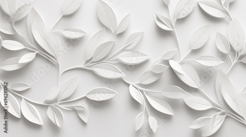 A Serene White Wall with Delicate Leaves © mattegg