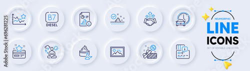 Night cream, Deal and Ranking stars line icons for web app. Pack of Sale, Book car, Yoga pictogram icons. Report, Skin care, Diesel signs. Loyalty card, Photo, Card. Face lotion, Business rise. Vector