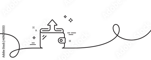 Wallet line icon. Continuous one line with curl. Send money purse sign. Cash budget symbol. Wallet single outline ribbon. Loop curve pattern. Vector