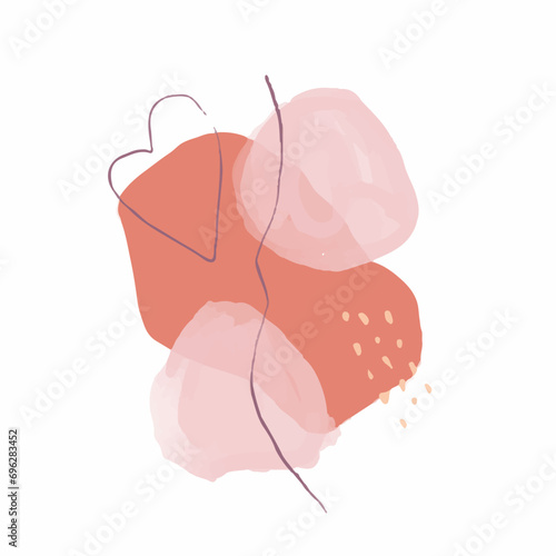 Vector image of abstract modern art Valentine's Day. A group of textured spots and brush strokes, smooth shapes, lines. Trendy peach color. Hand drawn. For a romantic design.