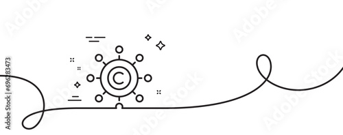 Copywriting network line icon. Continuous one line with curl. Copyright sign. Content networking symbol. Copywriting network single outline ribbon. Loop curve pattern. Vector
